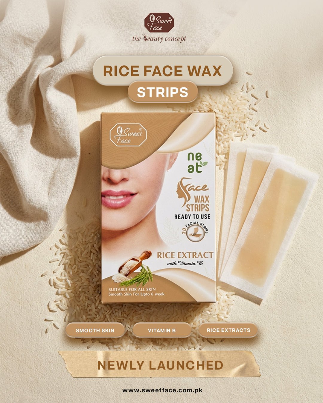 Rice_Face_Strips SweetFace Face Wax Strips – 20 Ready-to-Use Strips for Gentle Facial Hair Removal - Image 1